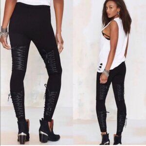Nasty Gal Ties The Limit Lace Up Black Corset Leggings